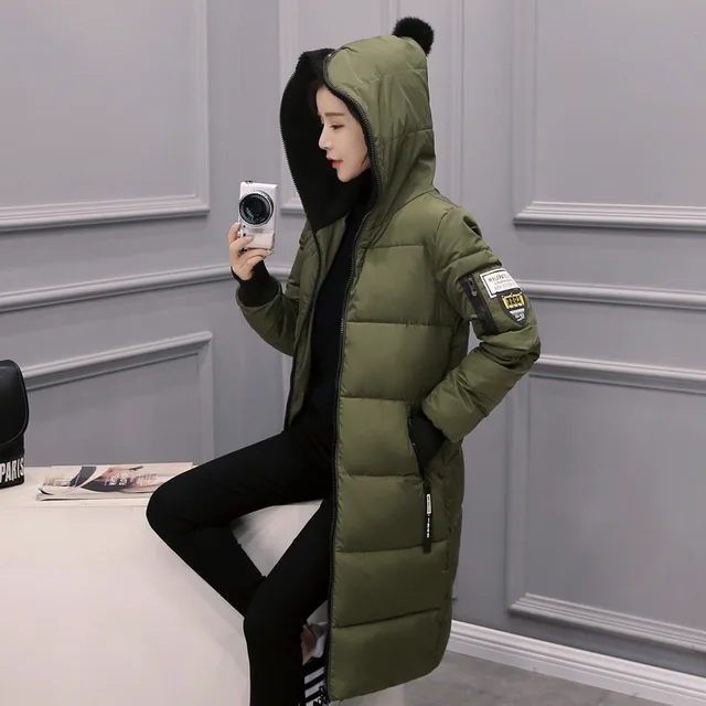 Best price at $104 Cheap 2016 Winter New Pattern Long Fund Fashion Slim Korean Even Hat Down Cotton Loose warm Coat woman 866590