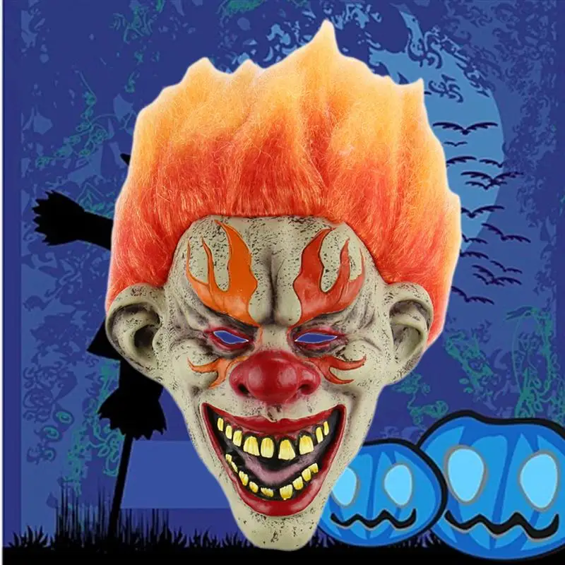 Halloween Realistic Terrifying Toothy Horrible Flame Clown Mask Cosplay Costumes Party Props Masquerade Supplies