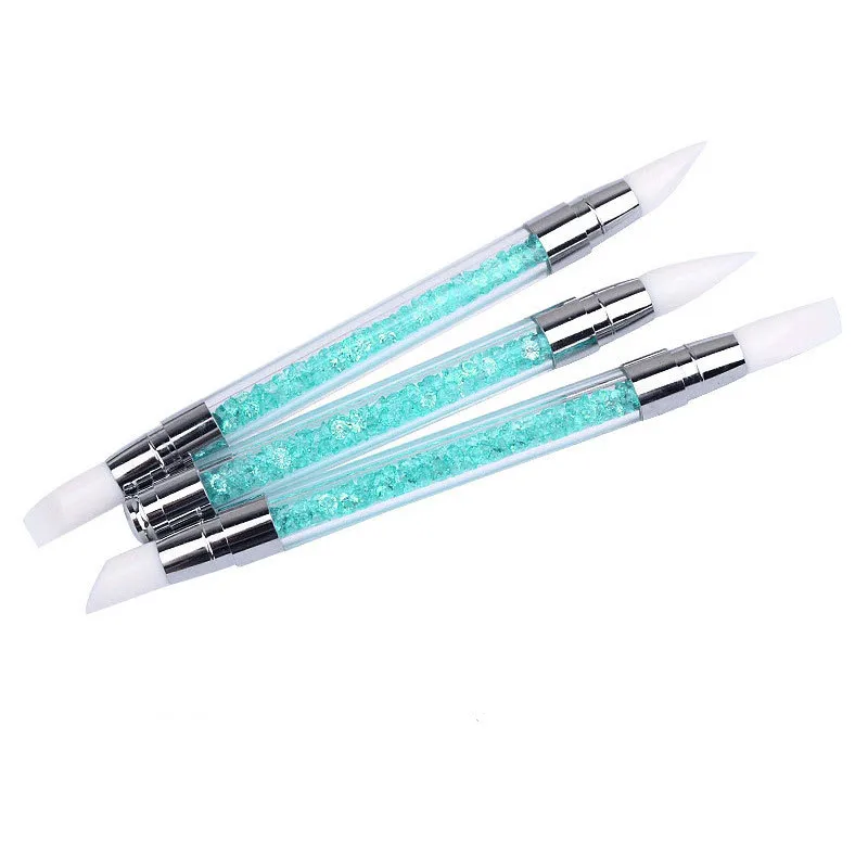 

New double-headed silicone engraved embossed pen hollowed out painted blue diamond set 3pcs sticks DIY manicure modeling tool
