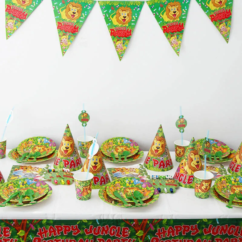 WEIGAO Jungle Party Decoration Lion Tiger Foil Balloons Disposable Tableware Paper Plate Cup Napkin Safari Zoo Party Supplies