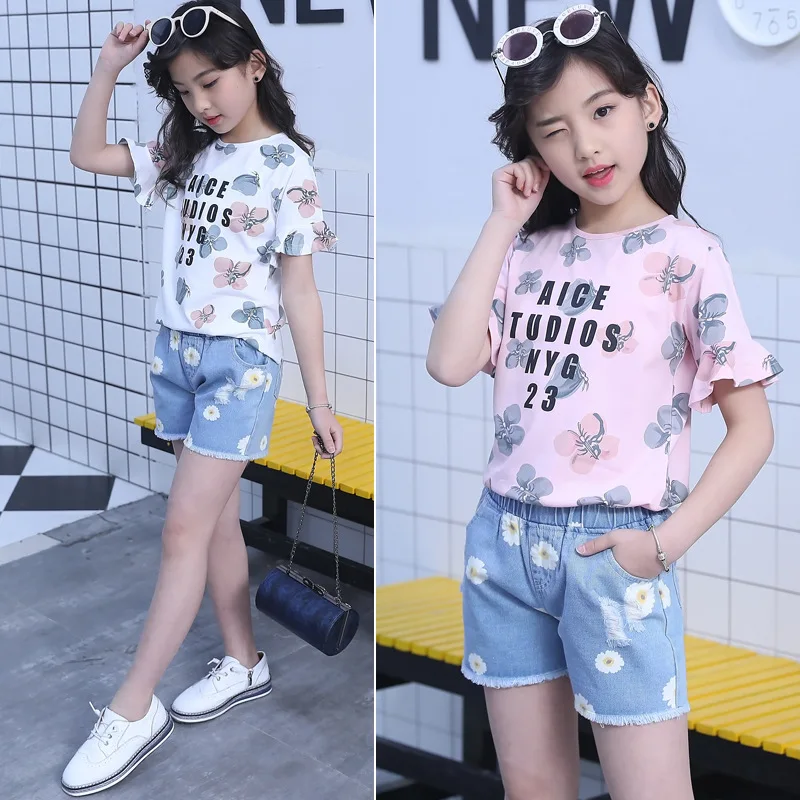 

Kids Girls Clothing Set Summer 2018 Children Clothes Girls Flower Printed Skirt Girls Clothes 4 5 6 7 8 9 10 11 12 13 14 Years
