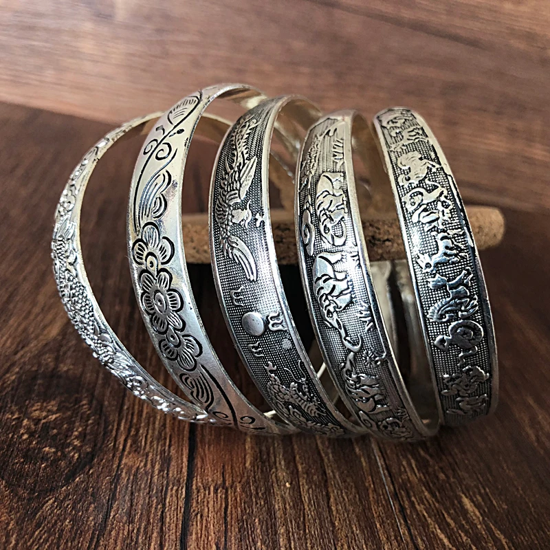 Bangle Bracelet Retro Cuff Bracelets Tibetan Silver Metal Carving