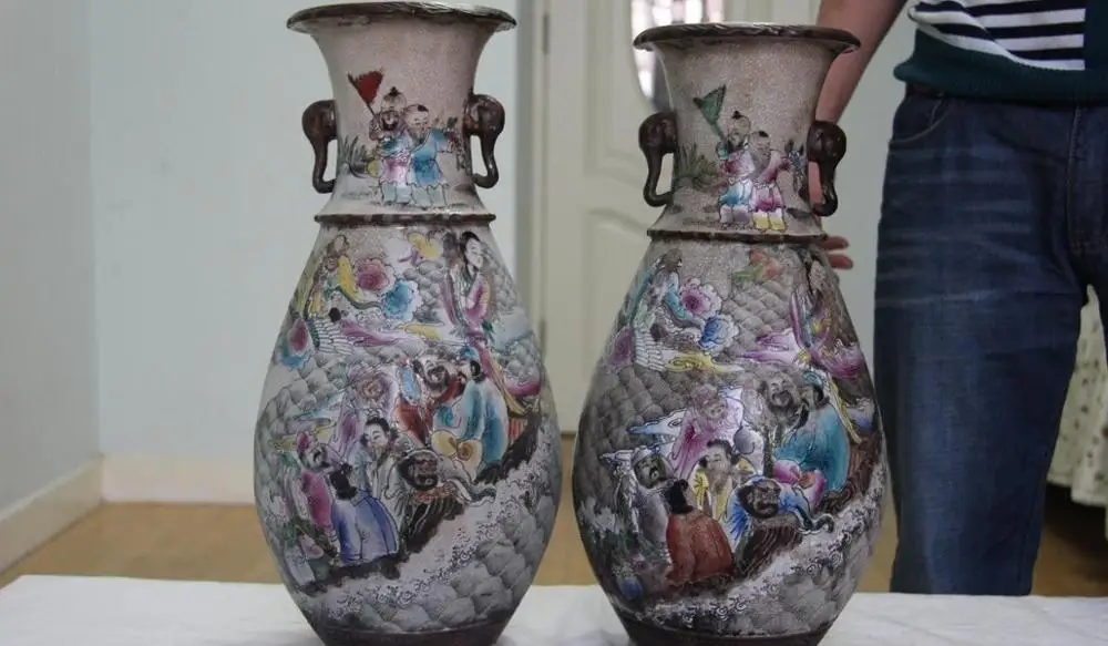 

17 Folk Old polychrome WuCai porcelain Eight Immortals God with Boys Pot Vase
