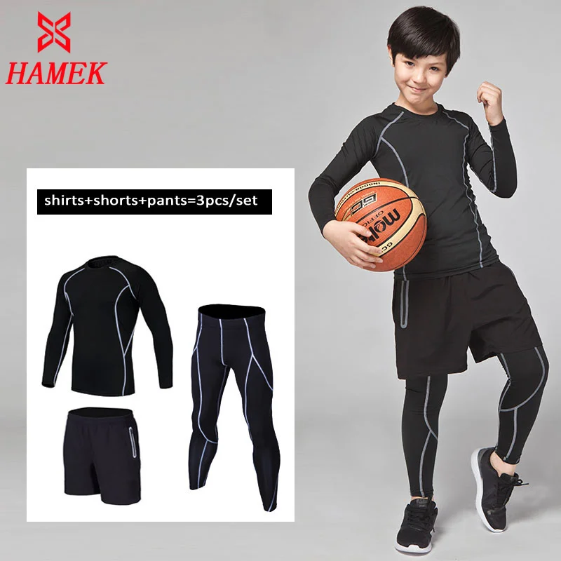 2017 New Compression Kids Boys Sport Suits Quick Dry Running sets