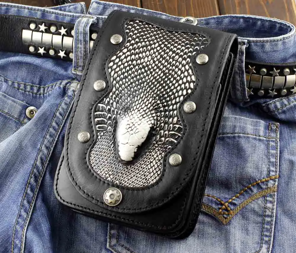 Biker Schwarz Gürtel Tasche Leder Taille Männer Echtes Kleine Cabrio Motorrad Geldbörse 8wqPaWxZ