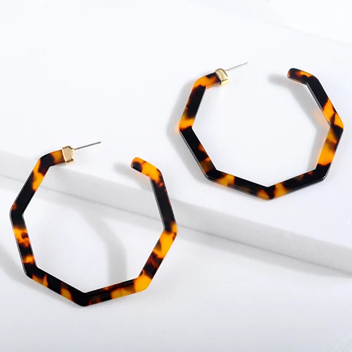 Tortoiseshell Винтажные леопардовые ацетатные геометрические большие многоугольные серьги-гвоздики из смолы для женщин, акриловые Черепаховые серьги, свадебные ювелирные изделия - Окраска металла: Tortoiseshell