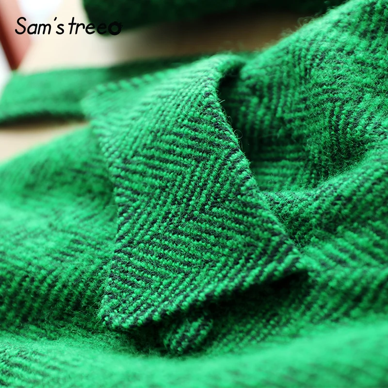 Samstree New Winter Vogue Women Wool Coat Oversize Long Double-Breasted Belt Turn-down Collar Pocket Outwear Coat Over Size