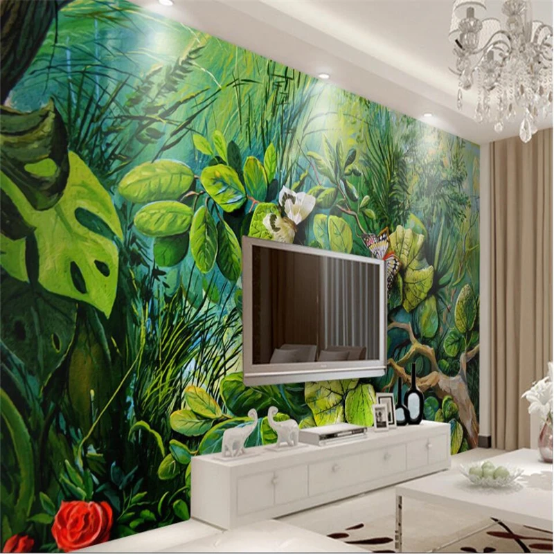 

wellyu Embossed forest flowers butterfly TV backdrop custom large fresco green wallpaper papel de parede para quarto