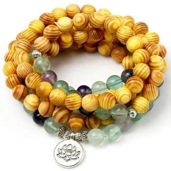 

Natural Emperor Dragon Wood WIth Fluorite Stone 8mm Beaded Strand Charm Bracelet Women Men Neckalce Unisex Yoga Jewelry