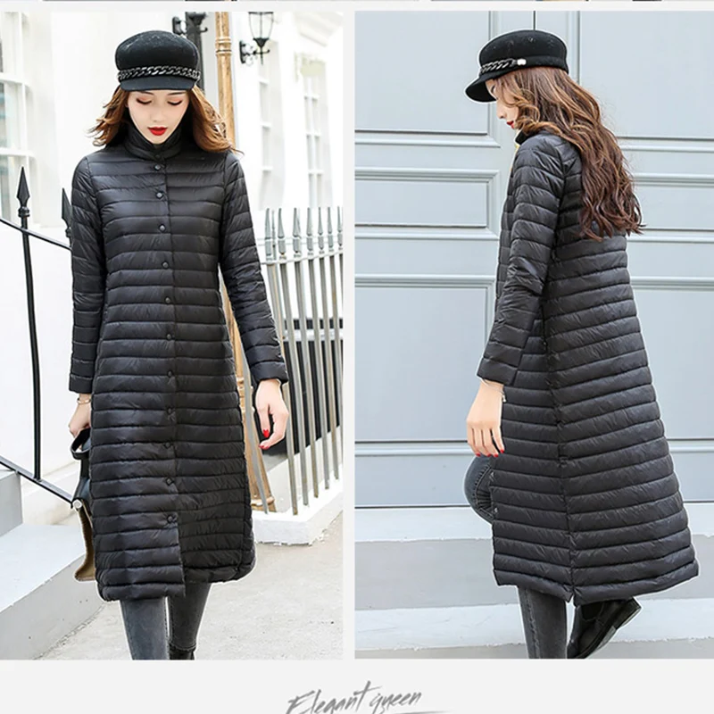 women Coat Ultra keep warm white Duck Down Jacket x-Long Female Overcoat Slim Solid Jackets Winter Coats Parkas Padded