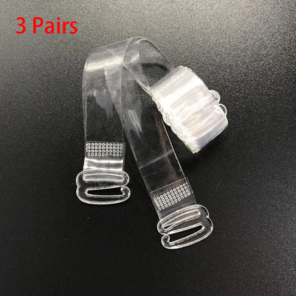 3Pairs=6Pc Metal Buckle Bra Straps Belt Women's Elastic Transparent