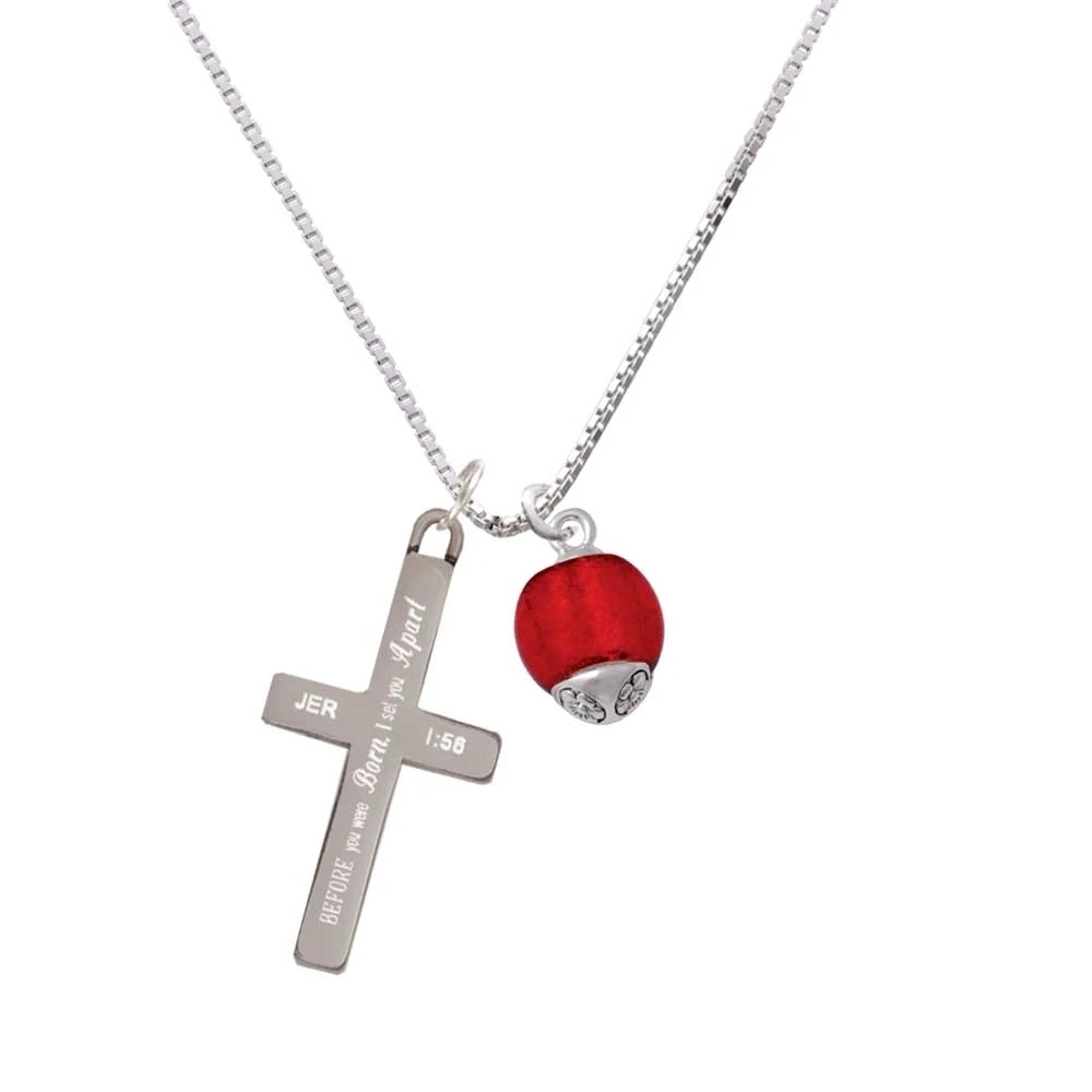 12mm Scarlett Red Roller Spinner with Silver Tone Lining Glass Spinner - I Set You Apart - Cross Necklace