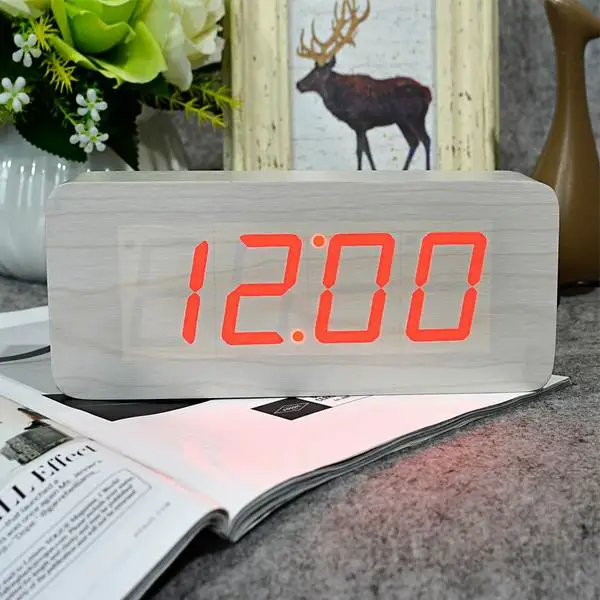 FiBiSonic современный календарь будильники, термометр деревянные часы, светодиодный часы, большие цифры с цифровыми часами для оптовой продажи - Цвет: white red