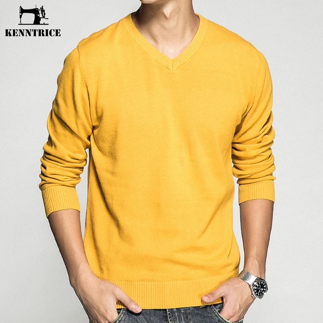 KENNTRICE Autumn Mens Pullover Sweaters V Neck Simple Fashion Vintage Cotton Men Sweaters Jumpers Spring Males Clothing