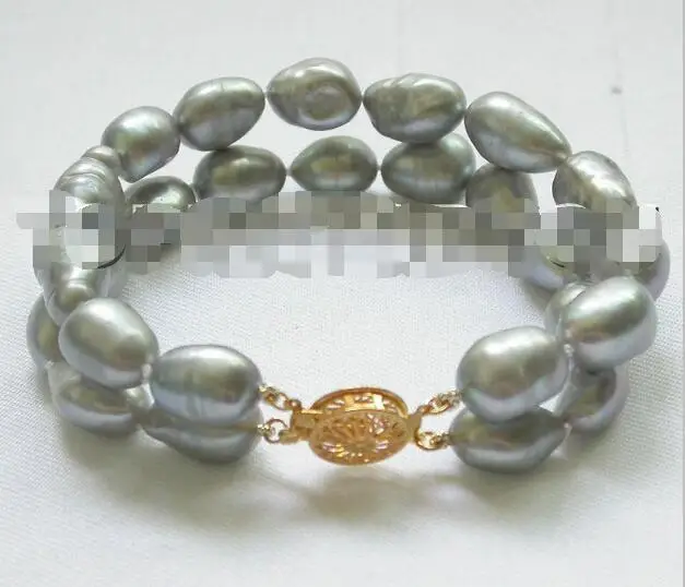 

Hot selling free shipping******** Excellent 8" 2row 16mm baroque Gray freshwater pearls bracelet E1553