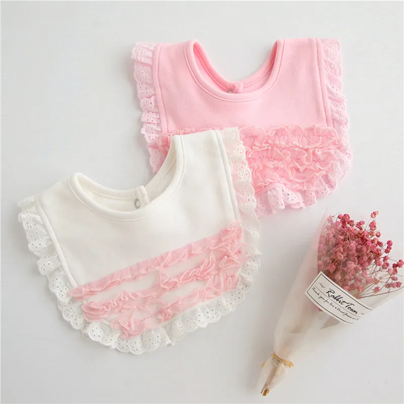 Baby Bibs Burp Lace Pink and White Bib Baby Girls Lovely Cute Bib