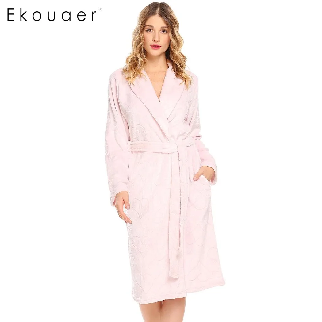 Ekouaer Autumn Winter Robes Women Casual Home Wear V Neck Long Sleeve