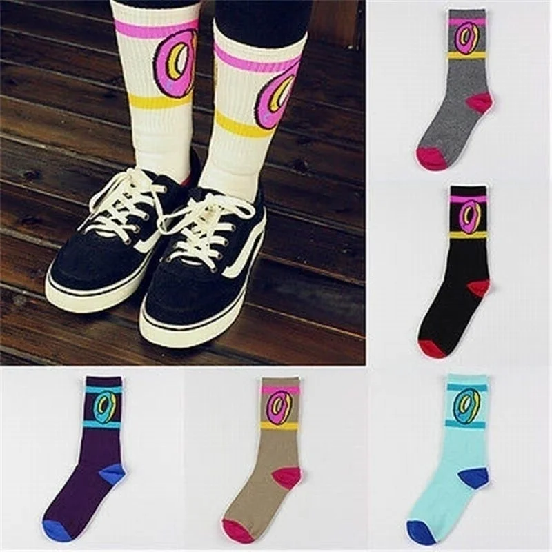 

Fashion Cute Donuts Pattern Socks Wool Cotton Middle Hiphop Skateboard Casual Women Men Long Socks M09