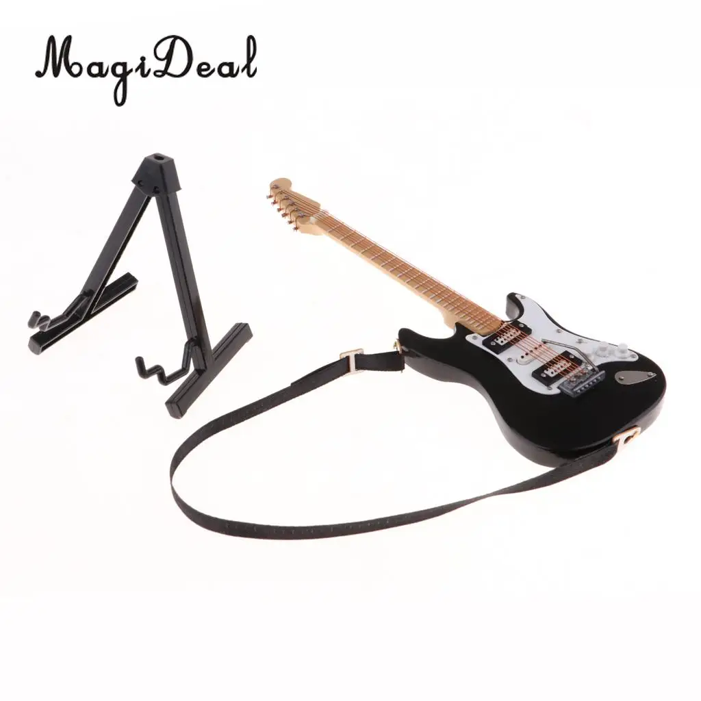 1/6 Scale Musical Instrument Crafts Electric Guitar Model For Dollhouse Desktop Decoration 12inch Fashion Dolls Accessory Black