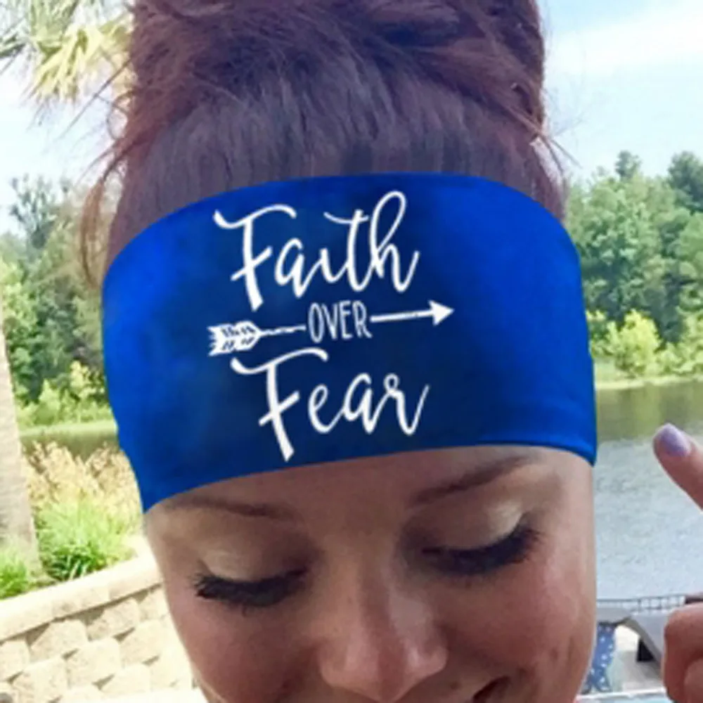 

Fashion Ladies Letters Faith Over Fear Sports Yoga Sweatband Gym Stretch Headband Hair Band haar elastiekjes#yl