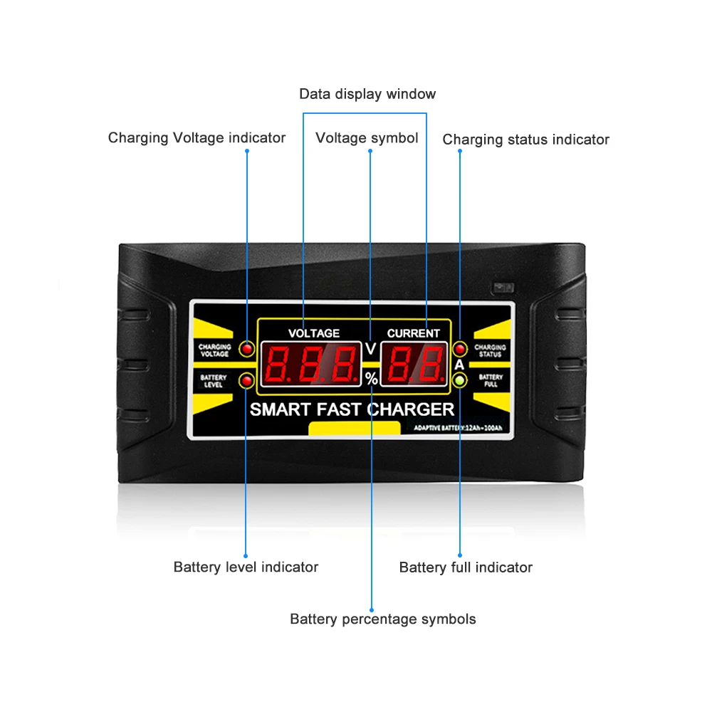 Car Battery Charger Full Automatic 150V/250V To 12V 6A Fast Power Charging For Wet Dry Lead Acid Digital LCD Display EU Plug