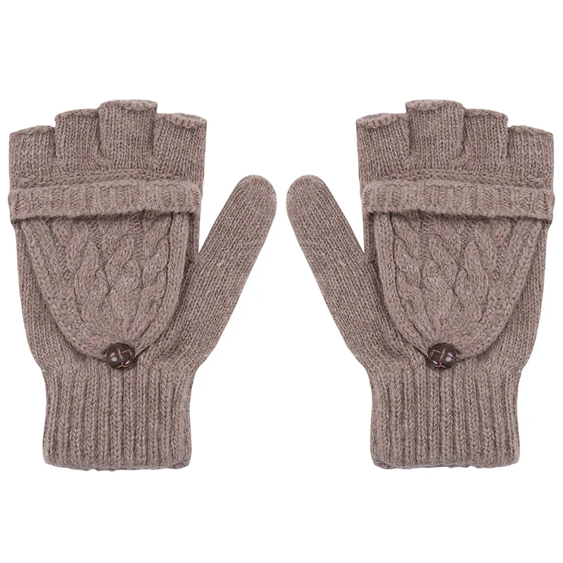 IWINTER Новые зимние перчатки для женщин Mitten Warmer Перчатки без пальцев Девочка из шерсти Открытые перчатки перчатки Зимние женские варежки - Цвет: Khaki