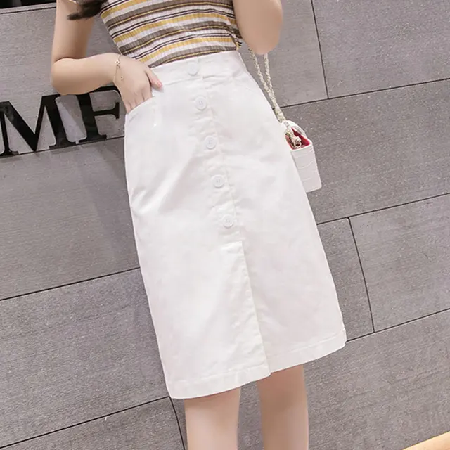 Summer Autumn Skirts Womens Cotton Midi Knee Length Korean Elegant ...