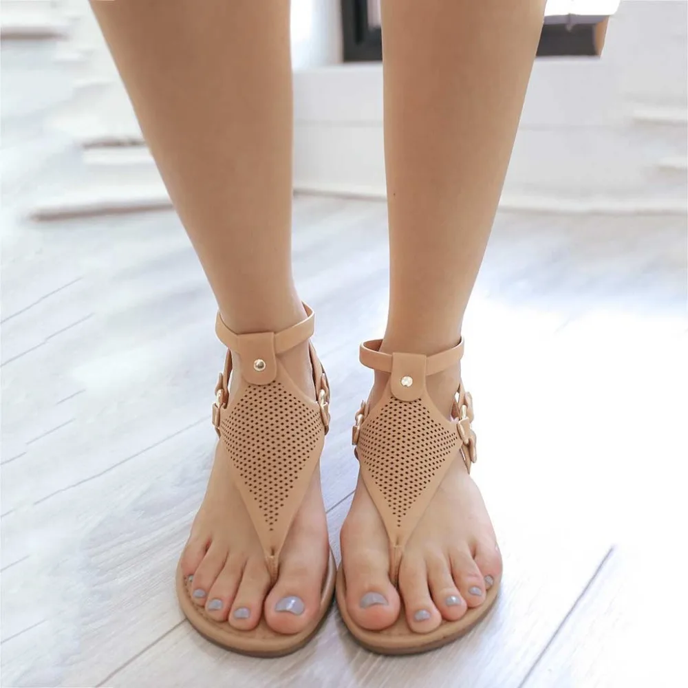 Flats casual shoes woman sandals female 2019 fashion lighted flat with women shoes solid clip toe hollow women sandals plus size (17)