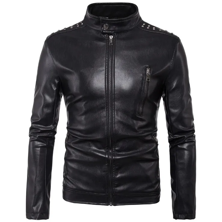 New Brand Leather Jackets Men Rivet Decoration Handsome Motorcycle