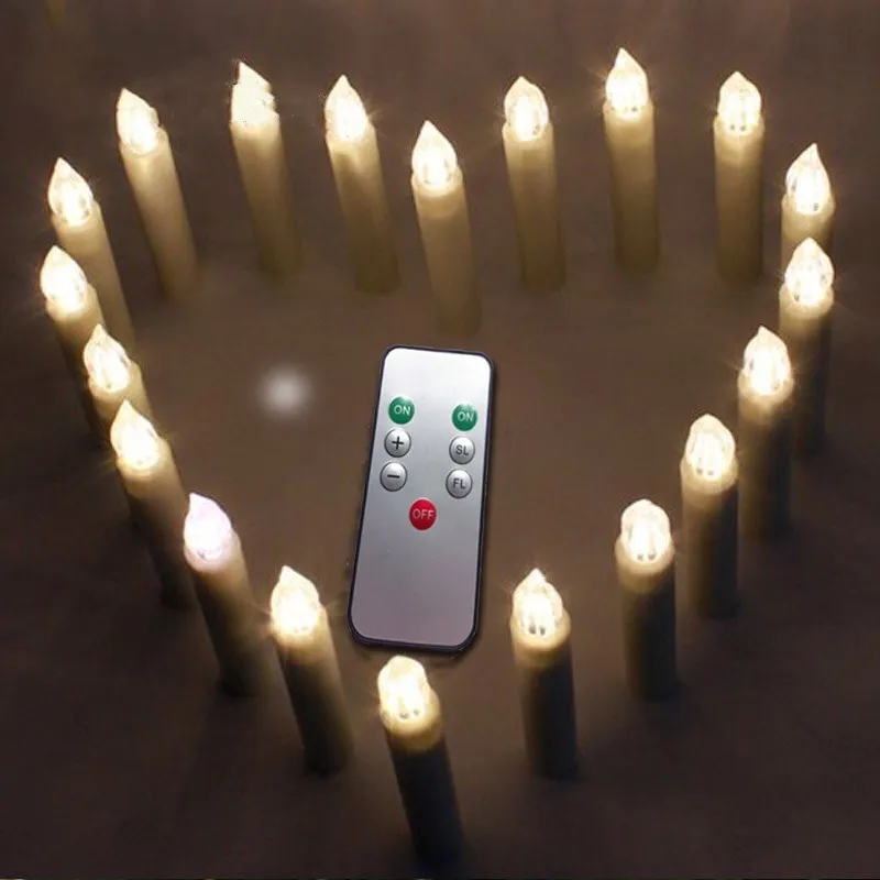 Set of 10 Remote controlled LED taper Candle teaLight cordless Battery