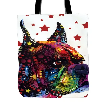 

Custom Two Sides Print Lovely Boxer Series II Tote Bags Colorful Aniamsls Canvas Bag Art Pet Dogs Shopping Handle Bags