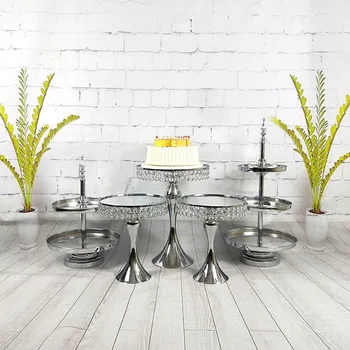 

Wholesale Wedding Decoration Cupcake Silver Crystal Mirror Metal Stand