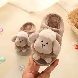Детские домашние шлепанцы с принтом овечки для маленьких девочек мальчик обувь дети милые плюшевые мода для малышей теплые хлопковые