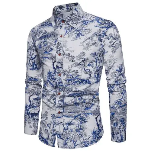 Весенняя рубашка с длинными рукавами в стиле ретро с цветочным принтом для мужчин блузка 5XL Тонкий Топы корректирующие корейский стильвечерние - Цвет: CS38
