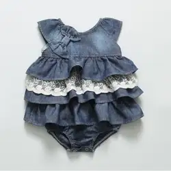 Новорожденных Одежда для детей; малышей; девочек синий комбинезон вечерние Кружевное платье-пачка одежда От 0 до 3 лет