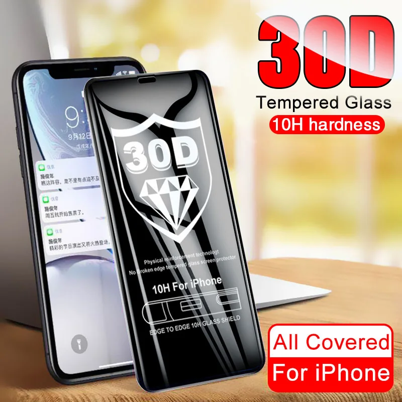 

30D Curved Edge Protective Glass on the For iPhone 7 8 6 6S Plus Tempered Screen Protector For iPhone X XS 11 Pro Max Glass Film
