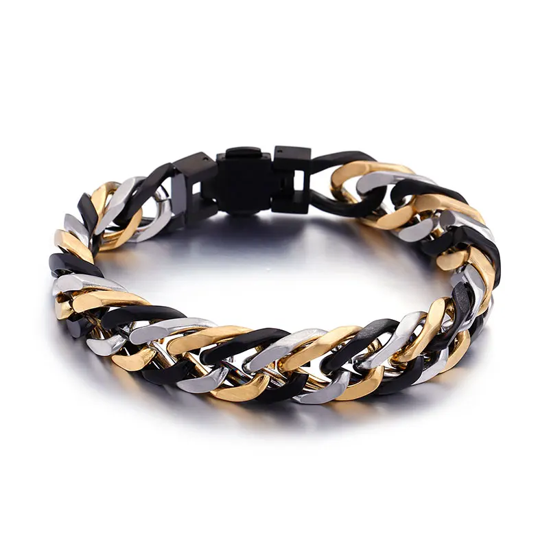Модные византийские браслеты-цепочки, нержавеющая сталь, мужские золотые, черные, серебряные, кубинские панцирные браслеты, ювелирные изделия - Окраска металла: Silver Gold Black