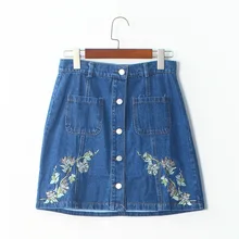 Летняя новая модная синяя джинсовая женская юбка с пуговицами Акция Женская мини-юбка с вышивкой N83