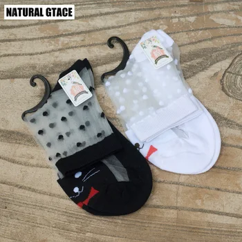 

2Pairs White+black Silk Dot Women Cat Socks Princess Anti hook wire Sexy Spring Summer brand new High Quality lace Women Socks