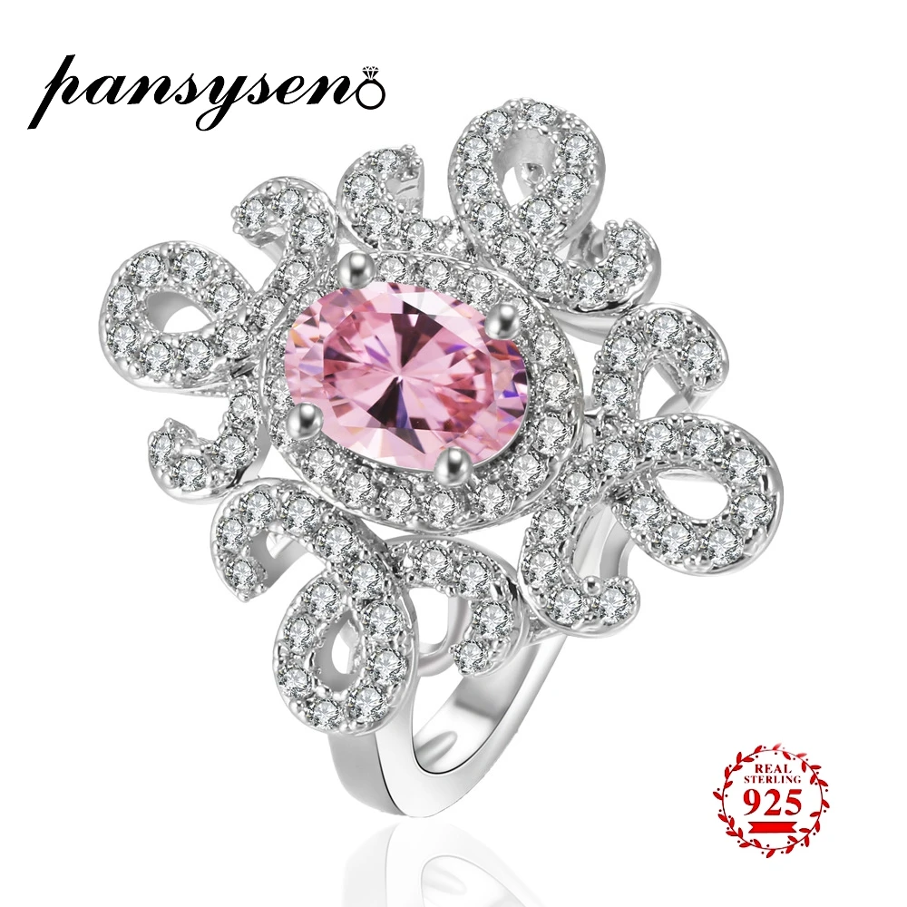 

PANSYSEN Promotion 5*7mm Natural Gemstone Wedding Ring for Woman Solid 925 Silver Pink Yellow White Spinel Jewelry Bridal rings