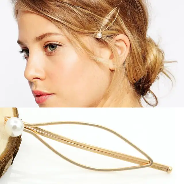 Fashion Women Metal Pearl Hairpin Barrette Hair Clip Side Hair Pin