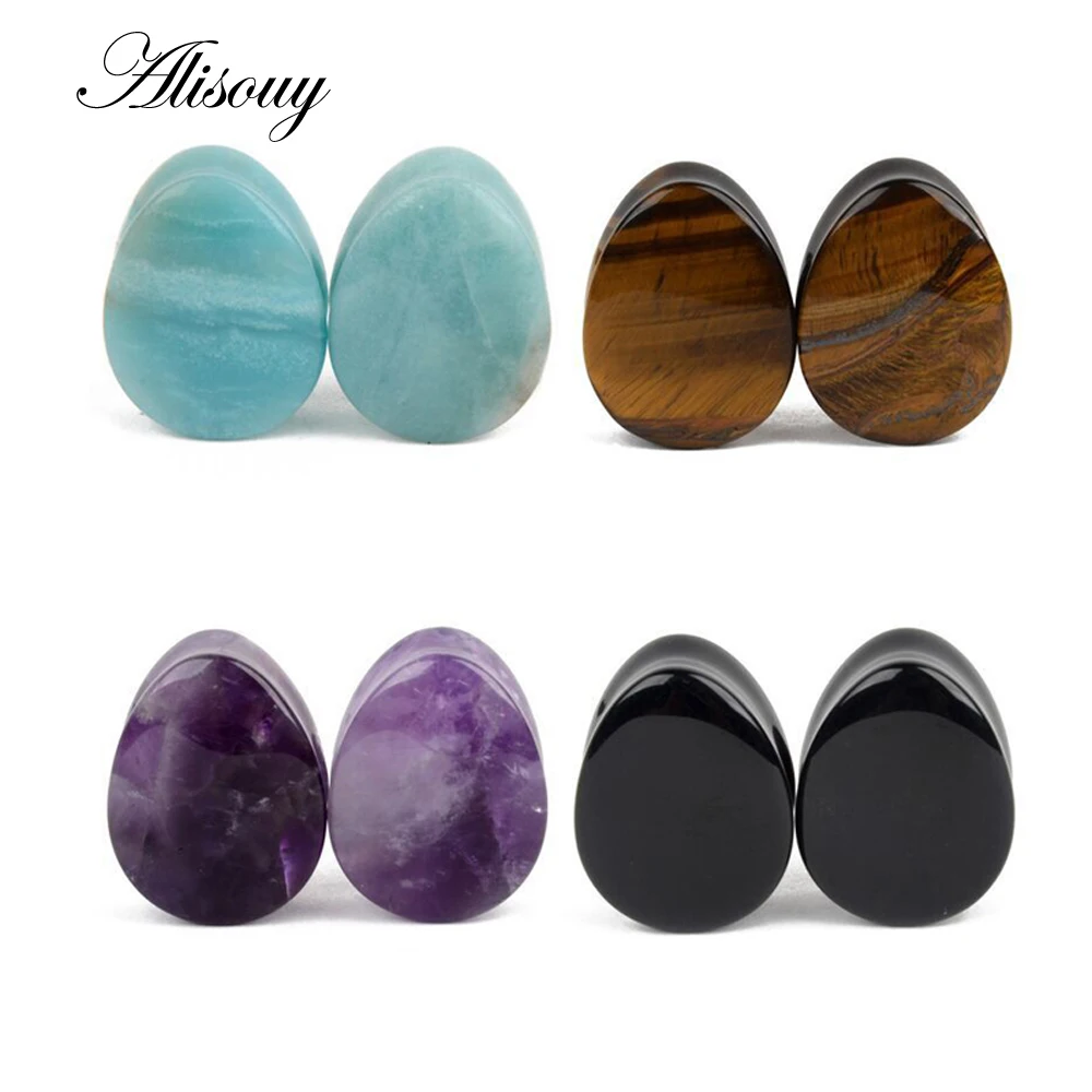 

Alisouy 2 pieces Fashion Stone Teardrop Ear Plugs Tunnel Earring Gauges Ear Expanders Stretcher Plug Ear Body Piercings Ring