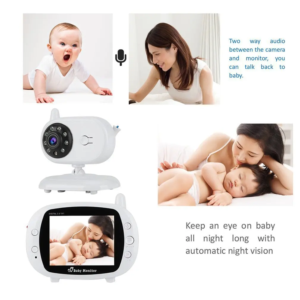 Беспроводной цифровой Детский Монитор 3,5 дюймов ЖК-экран двухсторонний Аудио Видео Детский Монитор ночное видение Колыбельная детская камера