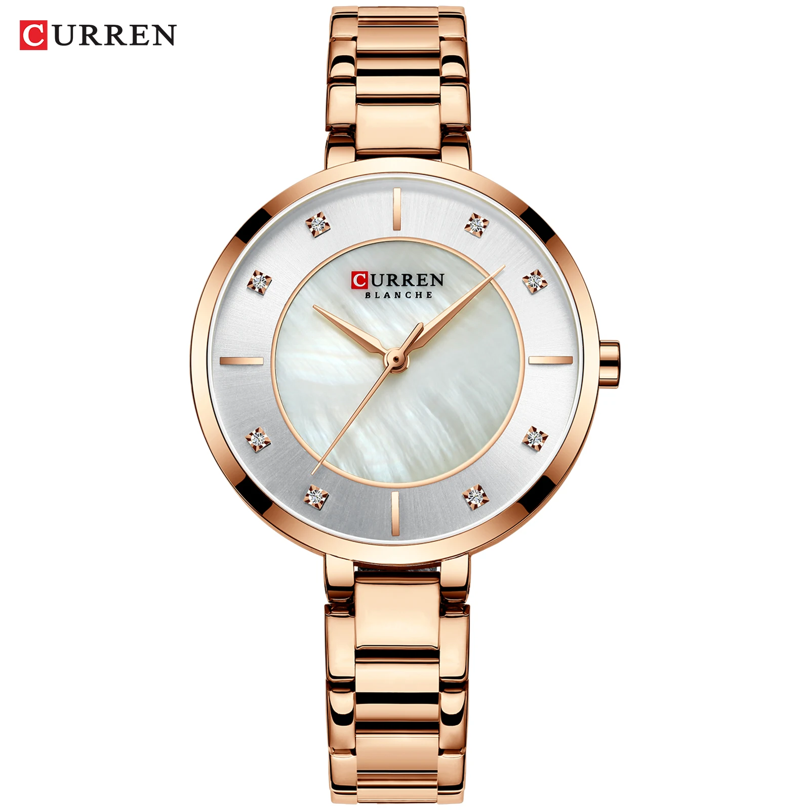 

2019 New CURREN Ladies Charming Casual Dress Quartz Watch with Stylish Rhinestone Set Dial Rose Gold Steel Band Clock