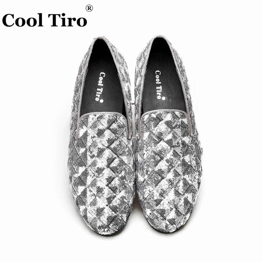 Silver Sequin canvas Slippers Men's Loafers (12)