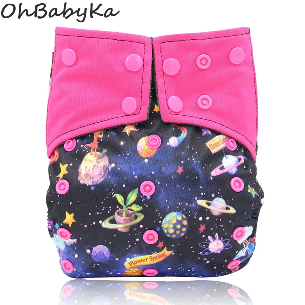 

Ohbabyka All-in-one AIO Newborn Cloth DiaperSewed in Charcoal Bamboo Insert and Suede Pocket Diapers Waterproof Baby Nappies