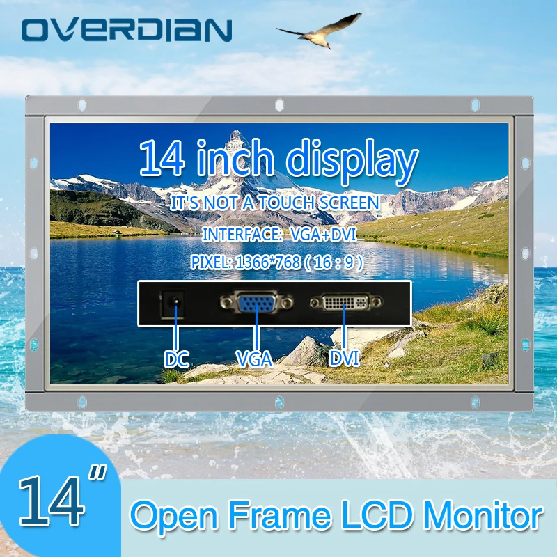 

14"Industrial Control Lcd Monitor VGA/DVI Interface White Open Frame Non-touch Screen Metal Shell 1366*768