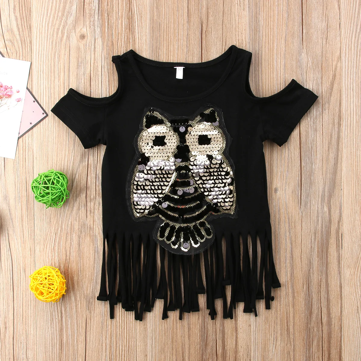 New Summer Tassels Toddler Kid Baby Girl clothes short sleeve T-shirt Tops Sequins Owl Tops