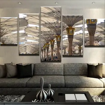 

MASJID NABAWI UMBRELLAS CANVAS SET- 5 PIECE CANVAS PAINTING dorp shipping