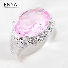 ENYA Oval Ring Holiday Gift New Collection Silver Plated Honey Pink Stone Ring Cubic Zirconia Crystal Ring For Women Jewelry